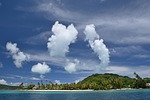 island bora tahiti tropical ocean sea sky nature stock photo