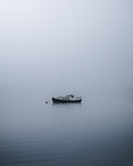 boat nature fog sea haze foggy ocean stock photo