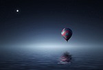 hot air balloon nature lake sky clouds night stock photo