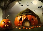 halloween pumpkins screensaver art pumpkin house bats happy stock photo