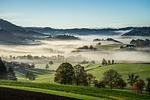 mühlviertel rural fog austria upper vacation fall landscape stock photo