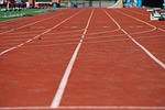 track race perspective running speed lane sport exercise stock photo