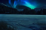 northern lights aurora night landscape mountains nature winter stock photo