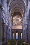 nave altar columns rosette rose window church art stock photo