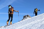 mountains snow ski sport backcountry skiiing winter sports stock photo
