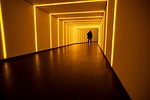 tunnel subway metro underground yellow lighting hurry stock photo