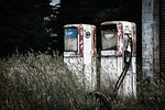old petrol pump automotive station abandoned decay stock photo