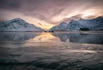 skagsanden lofoten islands norway winter landscape nature dawn stock photo