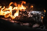 fire log hot burn burning on bbq warm stock photo