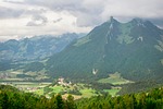 mountain valley landscape clouds fog nature gruyere switzerland stock photo