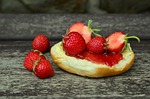 strawberries strawberry jam bread sweet meal red berry stock photo