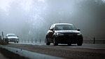 fog traffic cars audi autumn spooky road foggy stock photo