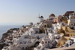 town cyclades greece santorini mill island mediterranean landscape stock photo
