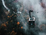 cable car nature dare rope fall mountains alps stock photo
