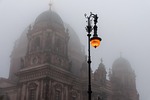 dom cathedral church berlin building religion lantern fog stock photo