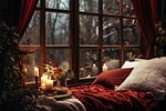 window pillows candles lights cozy decoration ornaments decor stock photo