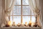 window candles lights cozy decoration ornaments decor christmas stock photo