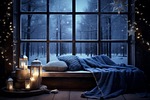 window pillows candles lights cozy decoration ornaments decor stock photo