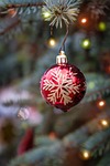 christmas balls fairy lights deco fir tree macro stock photo