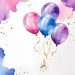 balloons confetti splash anniversary party watercolor painting stock photo