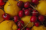 lemons cherries fruit citrus yellow sweet diet health stock photo