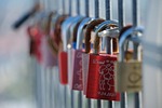 lock love romance hang leipzig germany red stock photo