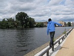 berlin spree balance flow masculine teen person stock photo