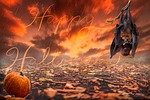 halloween bat autumn nature happy pumpkin fall sunset stock photo