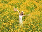 woman flowers meadow garden beautiful in full bloom stock photo