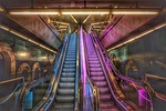 subway traffic architecture underground cologne escalator stock photo