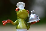 frog cook meal kitchen gourmet food preparation fun stock photo