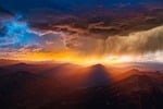 mountains sunset storm weather clouds ray darling rain stock photo