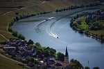 flow landscape ships moselle village germany stock photo