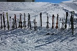 ski poles break races slope to area stock photo